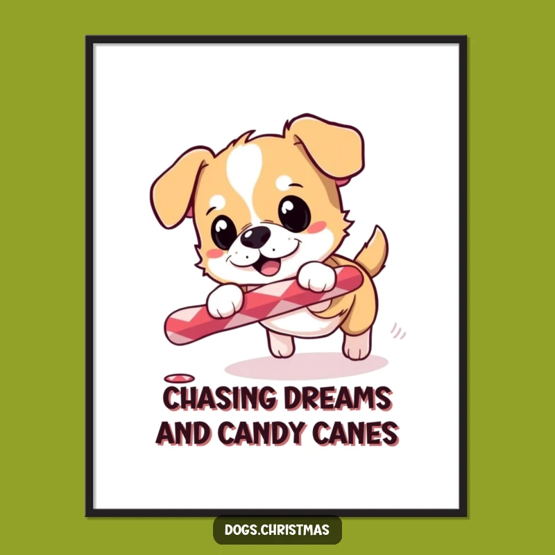 Free Printable Wall Art: Dog Chasing Candy Cane Festive Holiday Decor Humorous