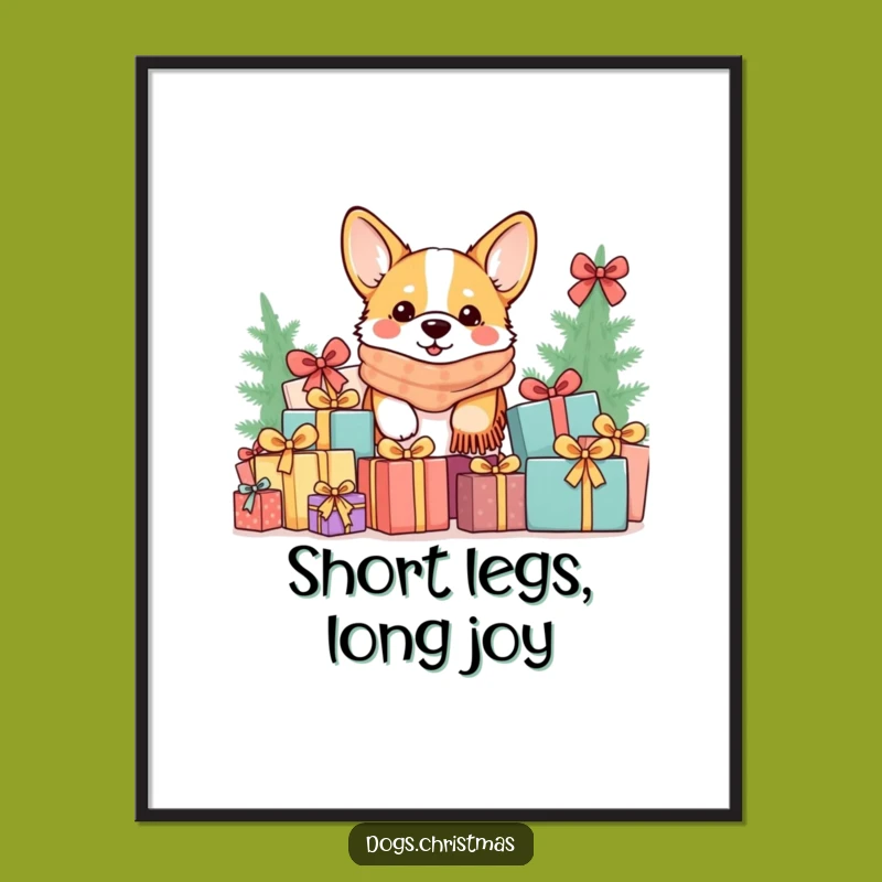 Free Printable Kawaii Corgi Gift Pile Wall Art: Funny Dog Downloadable Decor