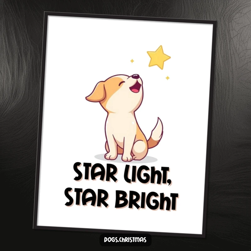 Funny Free Printable Wall Art: A happy dog howling at a twinkling star, creating a whimsical atmosphere.