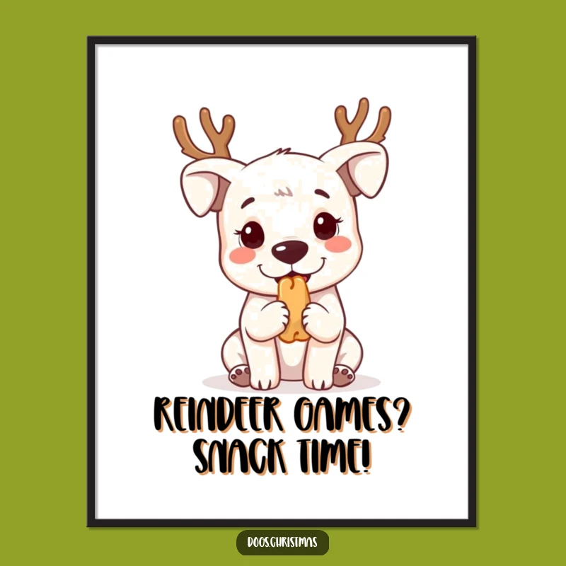 Funny Free Printable Wall Art: Kawaii Dog with Antlers Begging for Treats