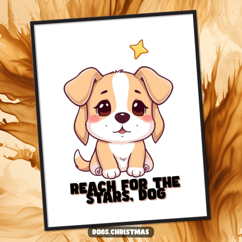 Free Printable Wall Art: A dog looks up with a hopeful gaze towards a distant, shining star in the night.