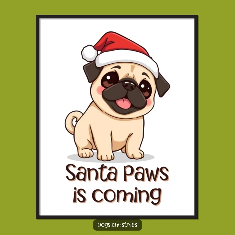 Free Printable Funny Pug Wall Art - Festive Santa Hat Decor