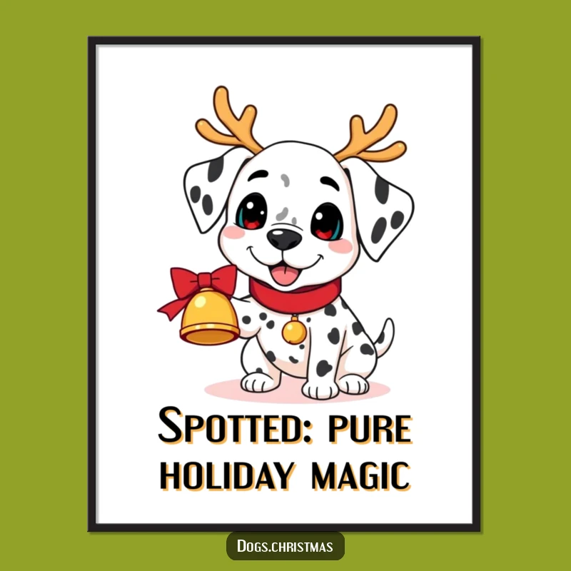 Free Printable Kawaii Dalmatian Reindeer Bell Wall Art: Funny Dog Downloadable Decor