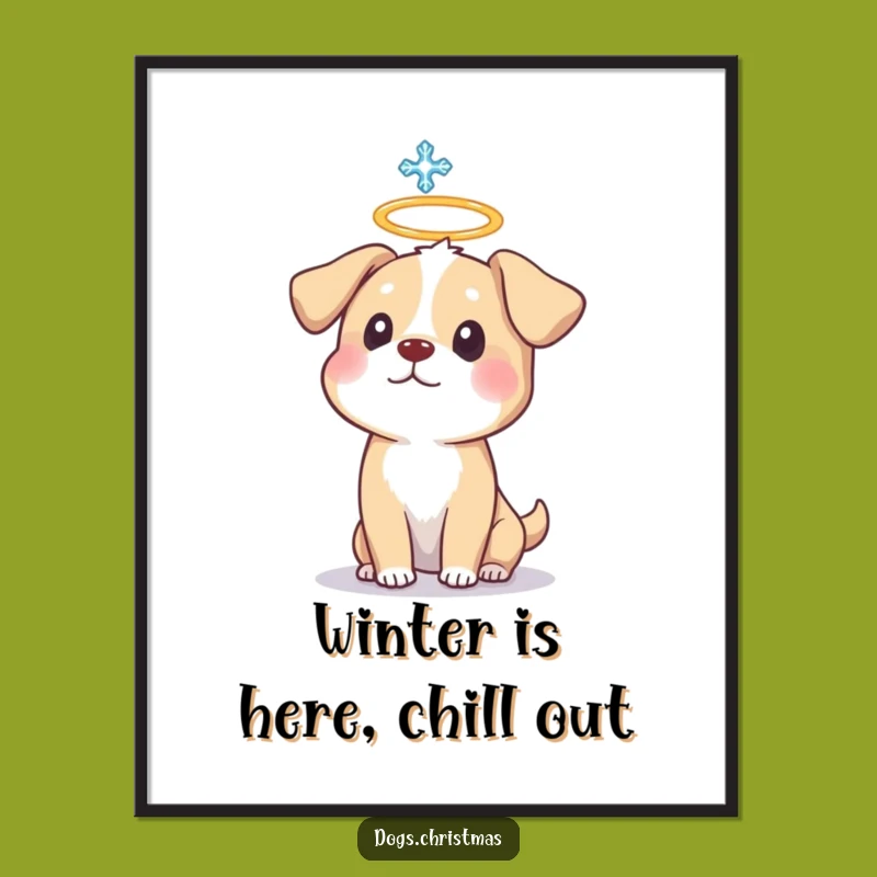 Funny Free Printable Wall Art: Halo Dog Snowflake Surprise Downloadable Poster