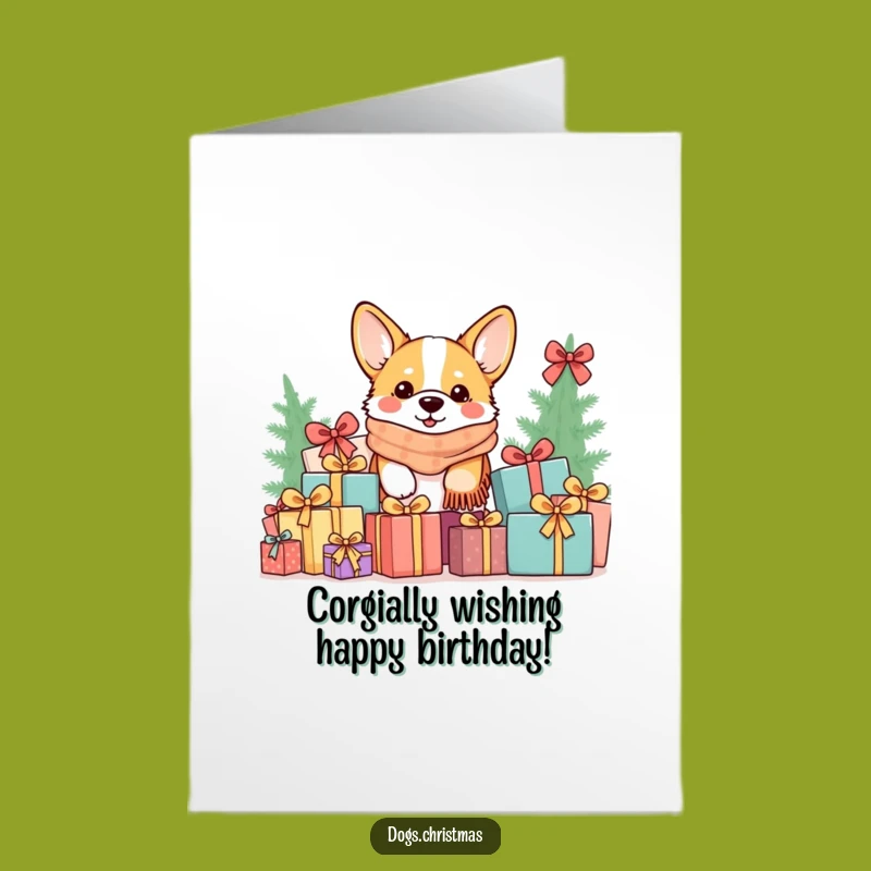 Free Printable Kawaii Corgi Scarf Birthday Card: Funny Dog Downloadable Gift