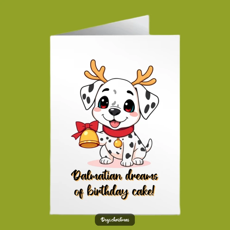 Free Printable Kawaii Dalmatian Birthday Card: Funny Dog Reindeer Downloadable Gift
