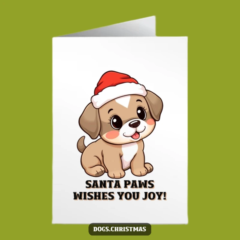 Free Printable Birthday Card: Cute Puppy Santa Hat Joyful Tail Wagging Funny Dog