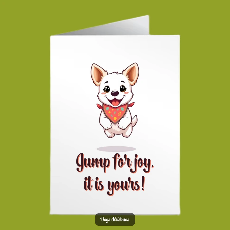 Free Printable Birthday Card: Dog in Festive Bandana Happy Jump Funny