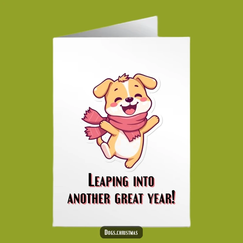 Free Printable Birthday Card: Happy Dog Scarf Leap - Joyful Celebration Downloadable