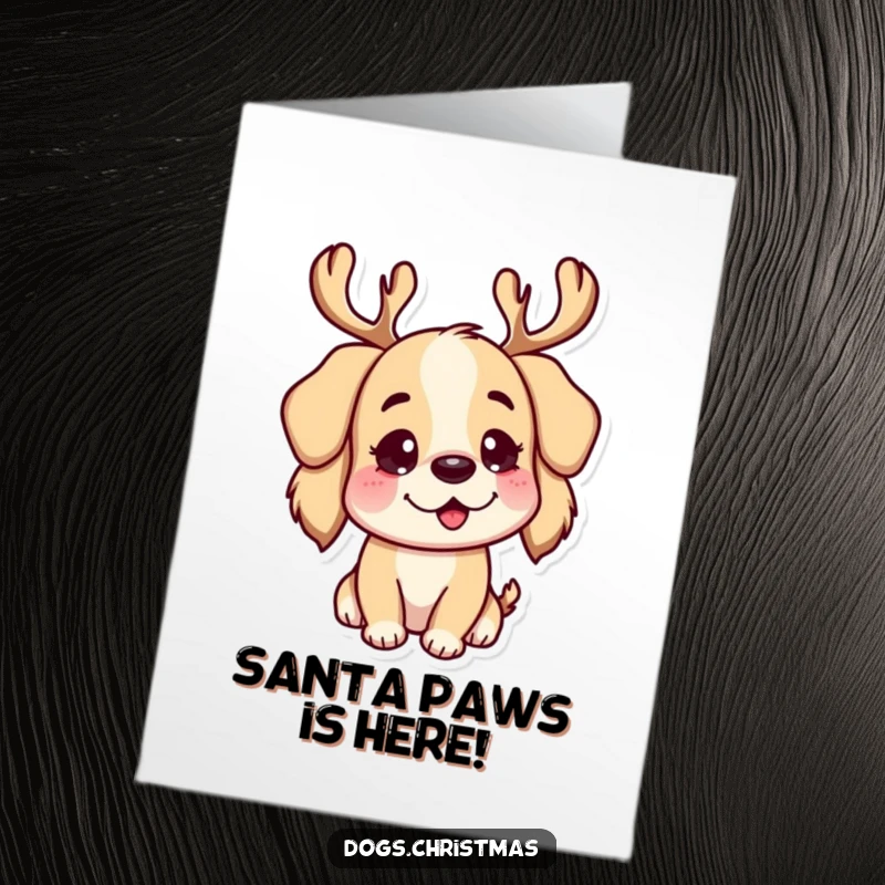 Funny free printable birthday card: A dog wearing festive reindeer antlers, looking mischievously playful and ready to party.