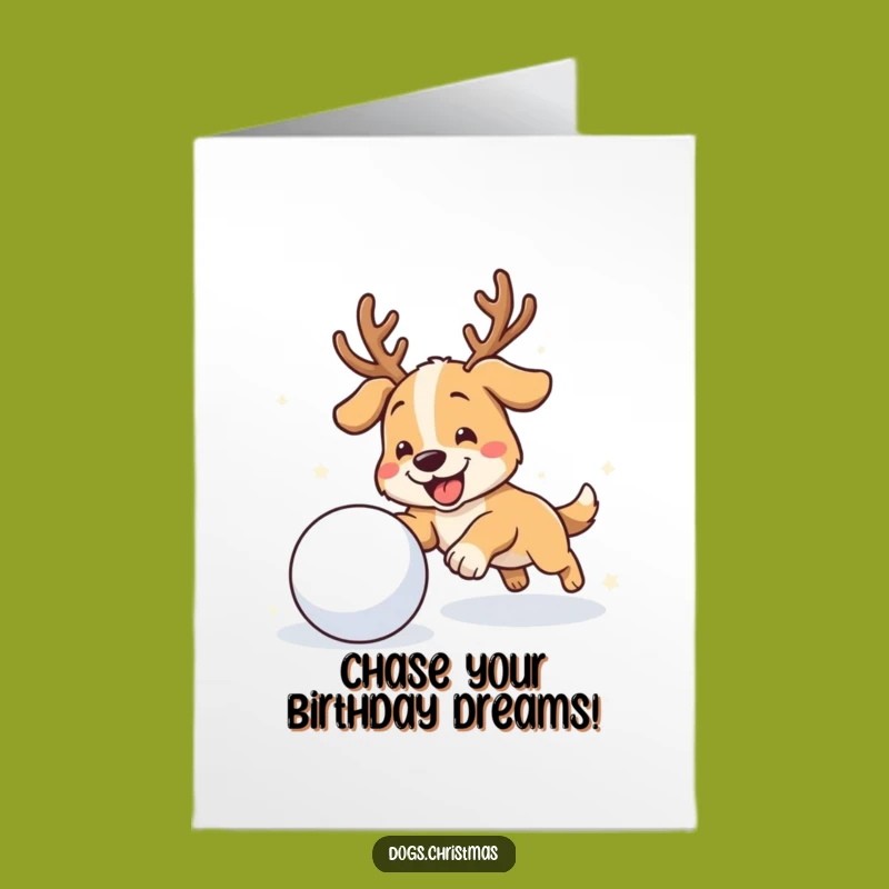 Funny Antler Dog Birthday Card: Snowball Chase - Free Printable Winter Fun!