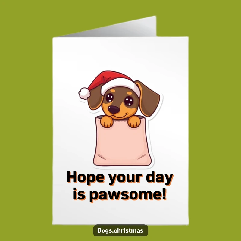 Free Printable Birthday Card: Dachshund Santa Surprise, Festive Downloadable Greeting