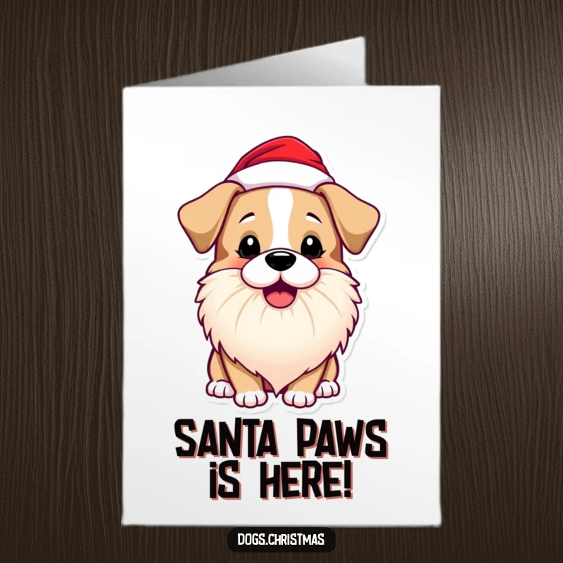 Funny Free Printable Birthday Card: Dog in a Santa beard, playfully barking, bringing festive birthday joy.
