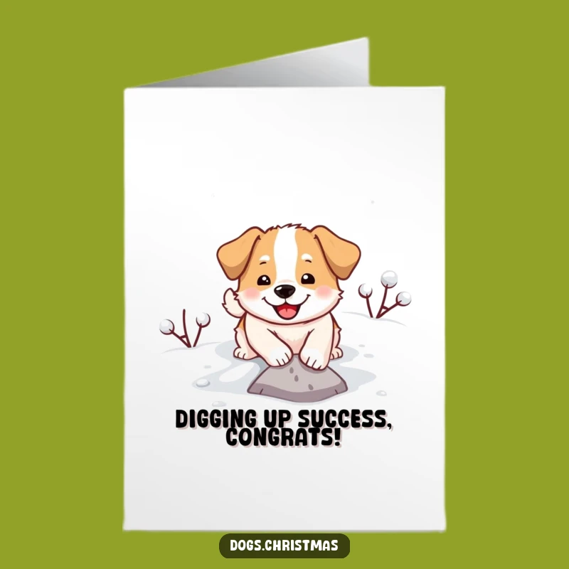 Free Printable Congrats Card: Funny Snow Digging Dog, Perfect Downloadable Celebration Gift