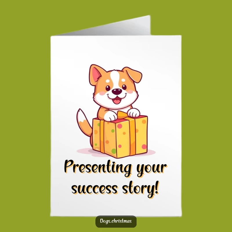 Free Printable Congrats Card: Excited Dog Unwrapping Gift - Wagging Tail Downloadable