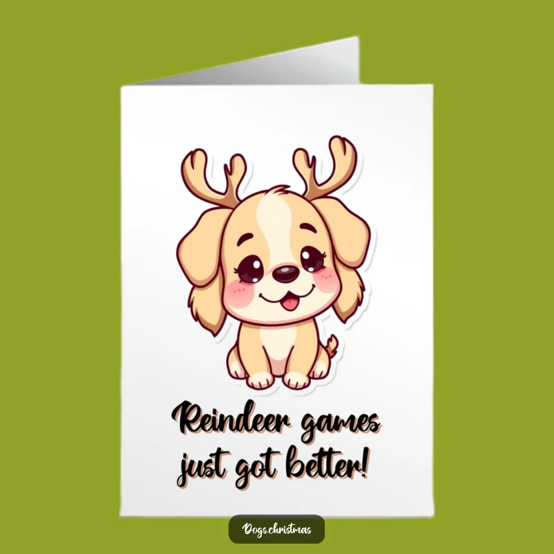 Free Printable Dog Congrats Card: Humorous Reindeer Antlers Downloadable Celebration Art