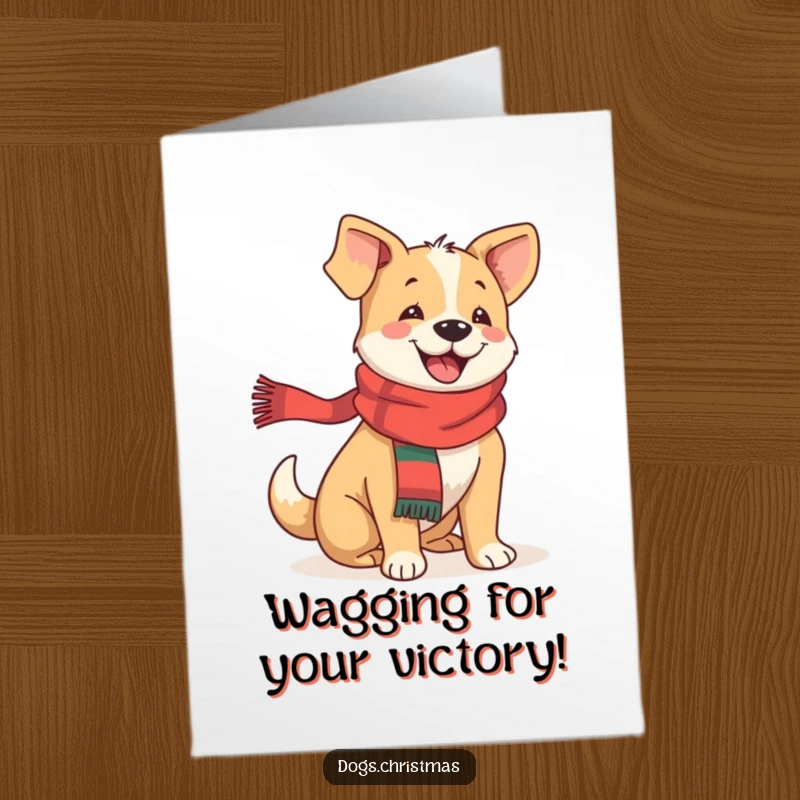 Funny Free Printable Congratulations Card: A happy dog in a festive scarf, tail wagging with pure joy.