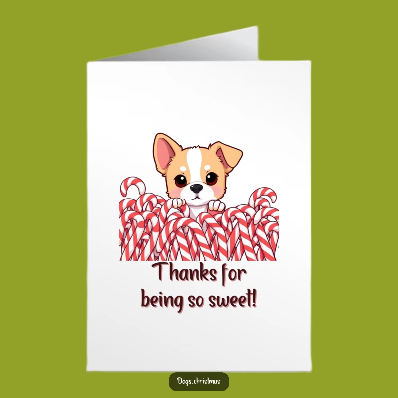 Free Printable Curious Dog Thank You Card: Candy Cane Gratitude Downloadable