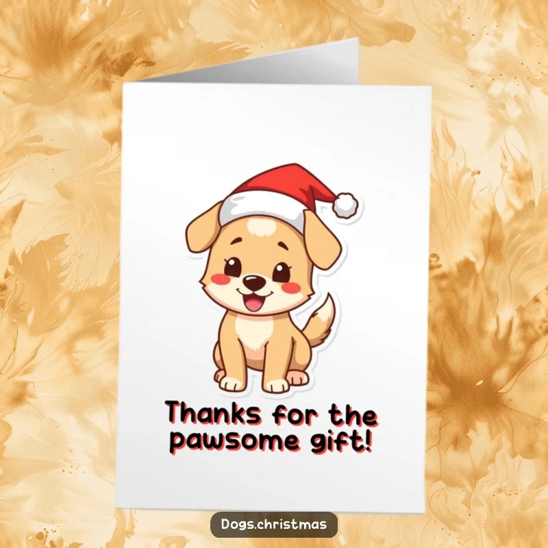 Funny Free Printable Thank You Card: A happy dog in a Santa hat, wagging its tail gratefully.
