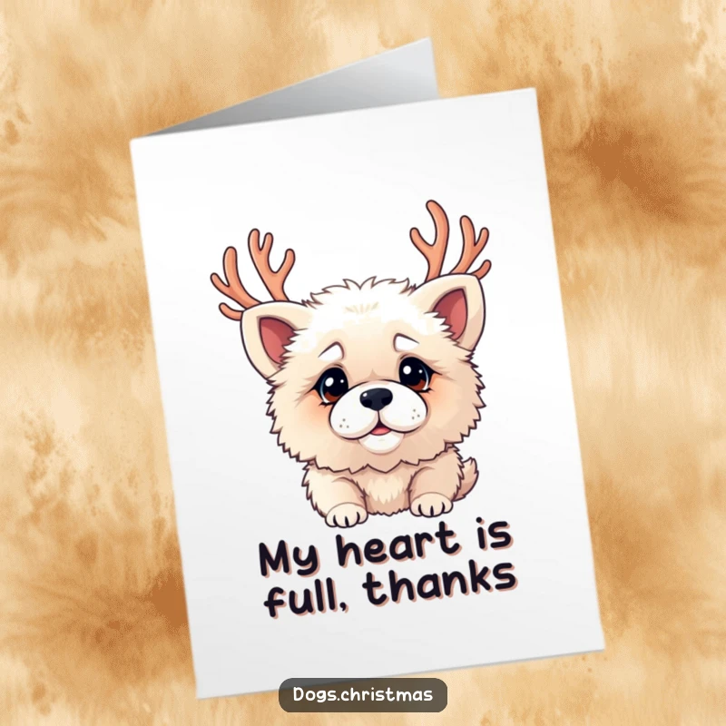 Funny Free Printable Thank You Card: A fluffy dog with antlers has a playfully confused expression of thanks.