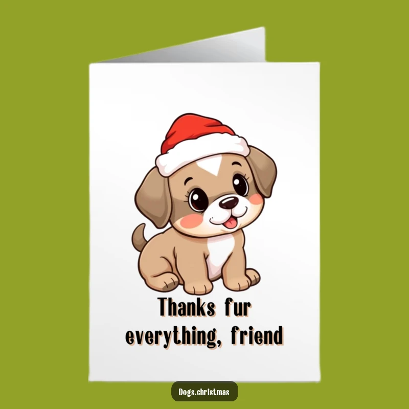 Free Printable Thank You Card: Cute Santa Puppy Wagging Tail Gratitude Funny Dog