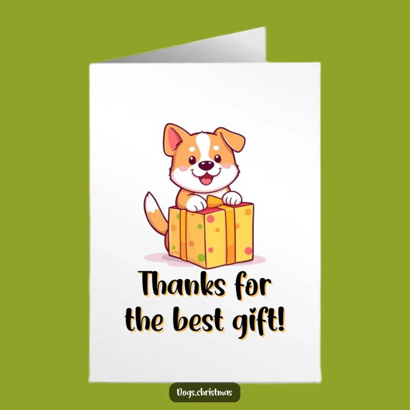 Free Printable Thank You Card: Excited Dog Unwrapping Gift - Wagging Tail