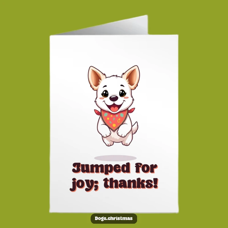 Free Printable Thank You Card: Festive Dog Jumping Thankful and Happy Funny