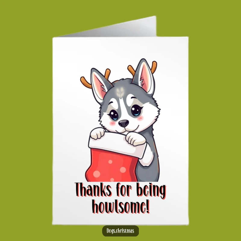 Free Printable Husky Thank You Card - Reindeer Dog Downloadable Holiday Thanks