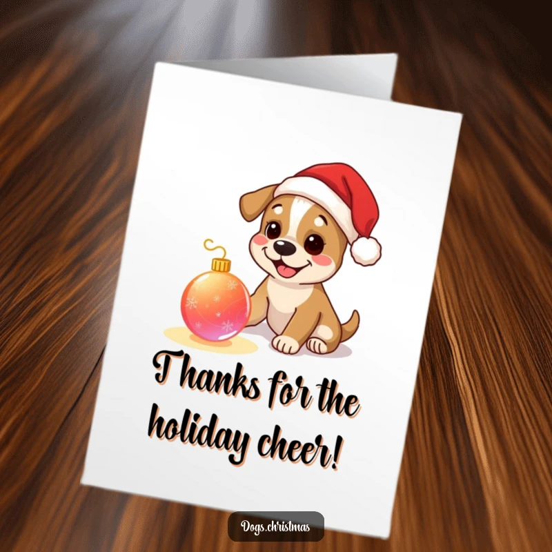 Funny Free Printable Dog Thank You Card: A happy dog in a Santa hat offers thanks with festive flair.