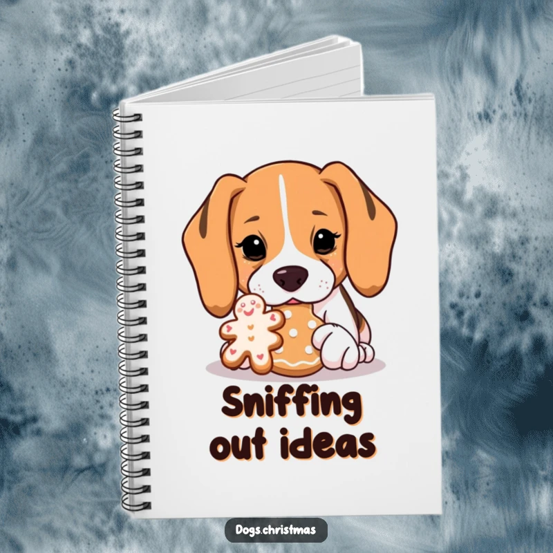 Funny Beagle Notebook: A beagle sniffs a gingerbread cookie with great interest, ideal for jotting down notes with a humorous touch.