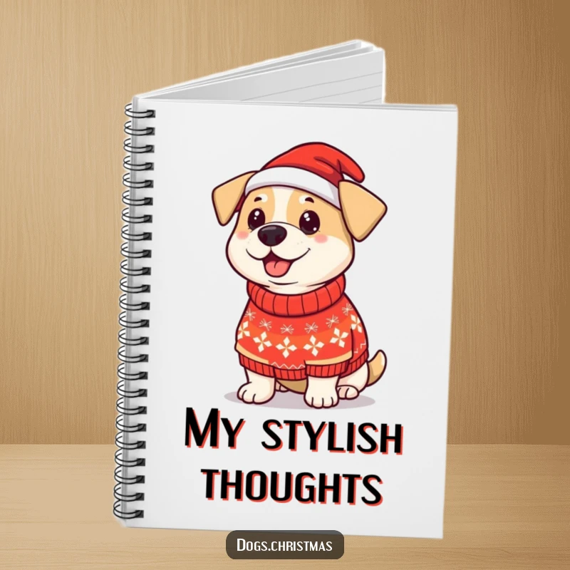 Funny Dog Christmas Sweater Notebook: A proud dog wears a silly Christmas sweater, providing a cheerful and festive cover for your notes.