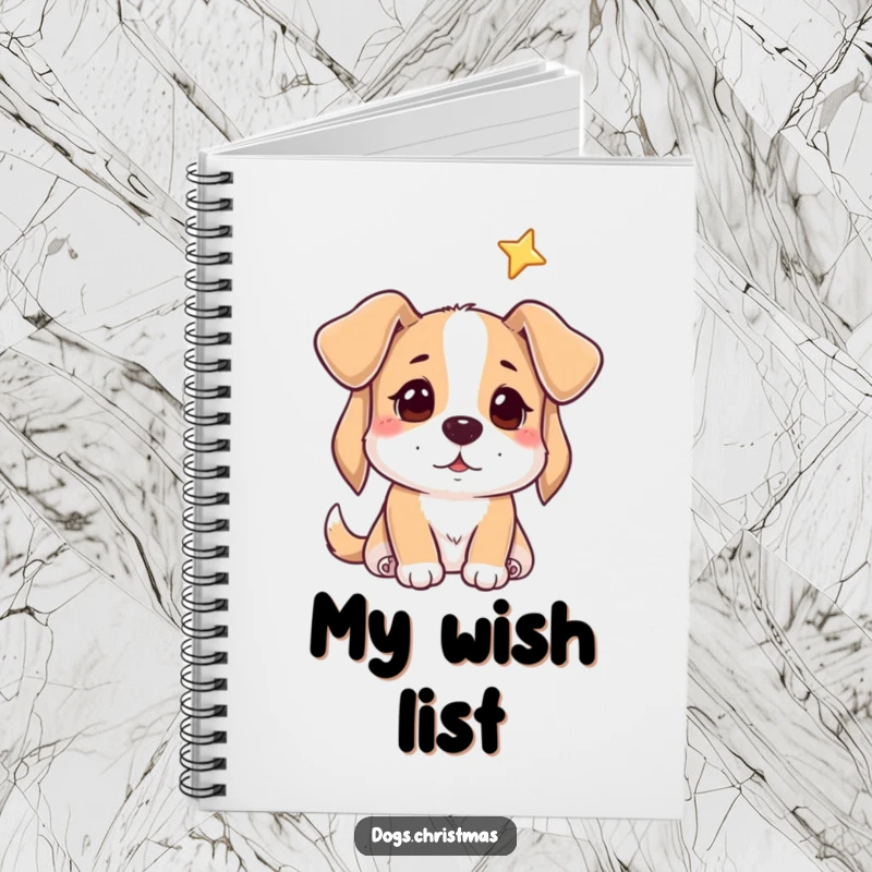 Funny notebook featuring a dog with a hopeful gaze towards a star, ideal for journaling dreams.