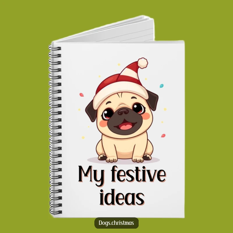 Funny Kawaii Pug Elf Hat Notebook: Festive Notes Journal Perfect Funny Gift