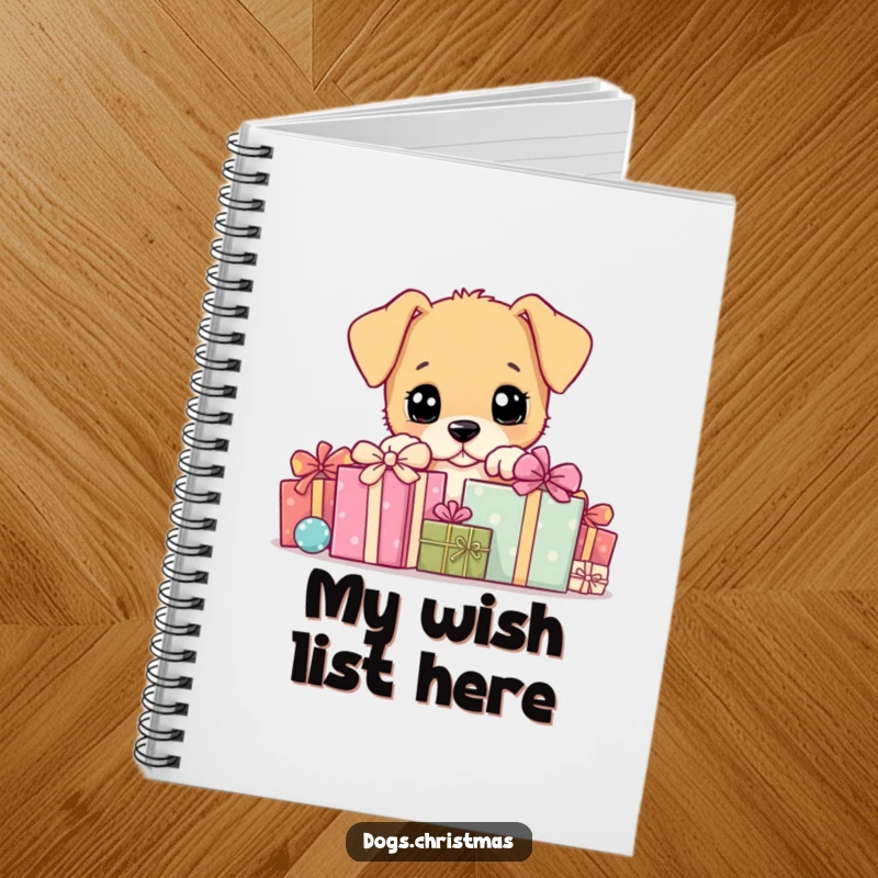 Funny Notebook: A charming puppy peeking from behind a pile of presents, perfect for jotting down notes and dreams.