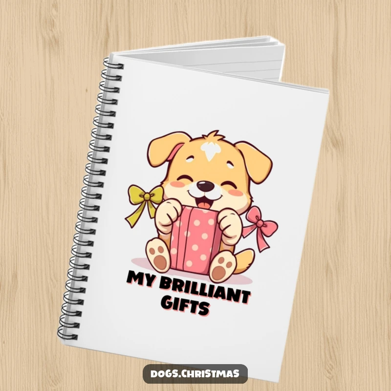 Funny Unwrapping Dog Notebook: A lined journal featuring a dog gleefully using its paws to open a present, ready for notes.