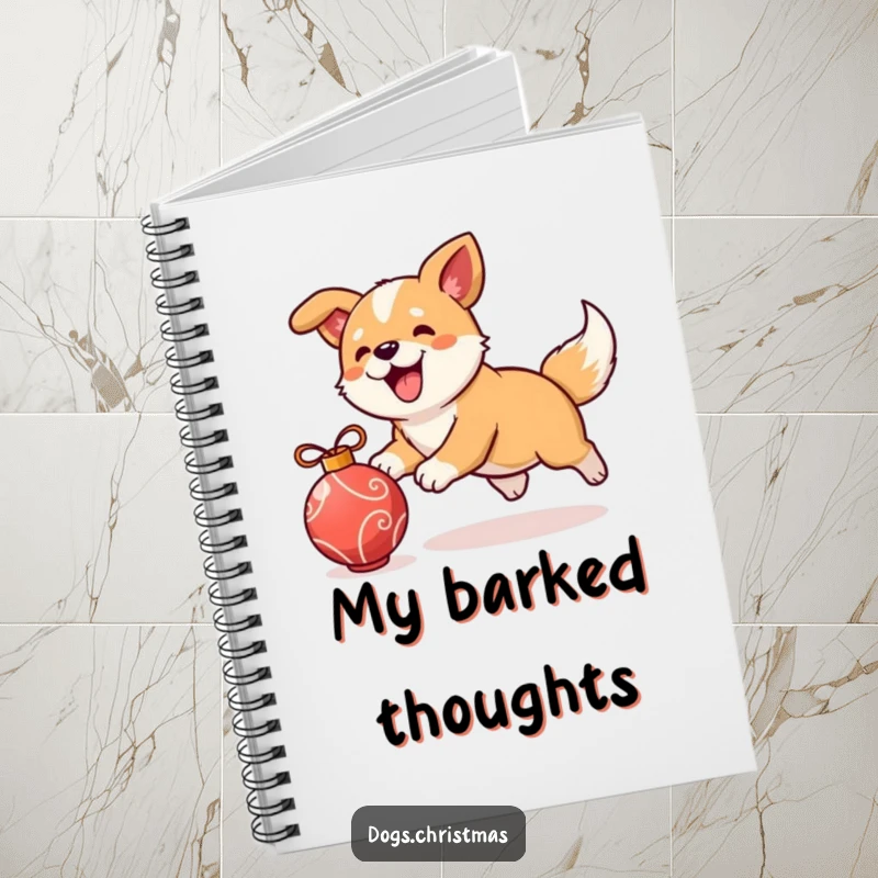 Funny kawaii dog on a notebook cover, ornament chase journal, cute pup stationery, ideal funny gift.