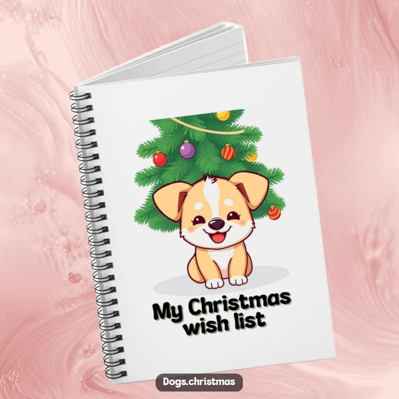 Funny Dog Christmas Notebook: A grinning dog peeks from under a Christmas tree, providing a cheerful and festive cover for your notes.