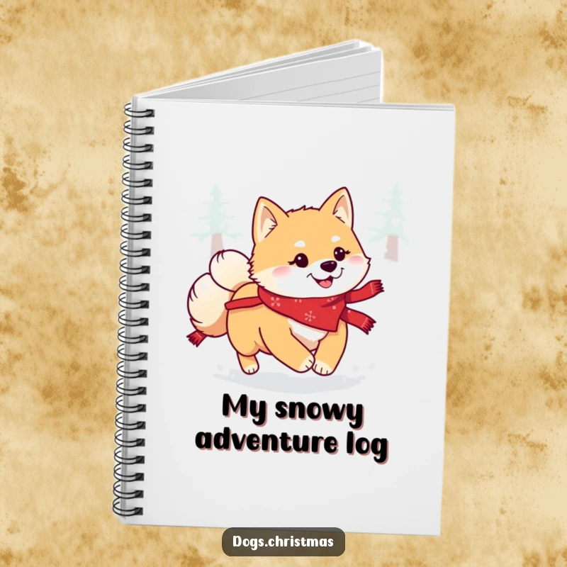 Funny Kawaii Shiba Inu Notebook: A festive Shiba Inu dog happily bounding through snow, inspiring creative and humorous entries.