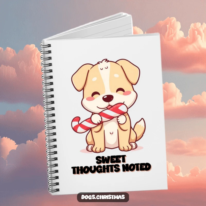 Funny Notebook: A dog holding a candy cane, tail wagging, ready to record your sweet thoughts and holiday plans.