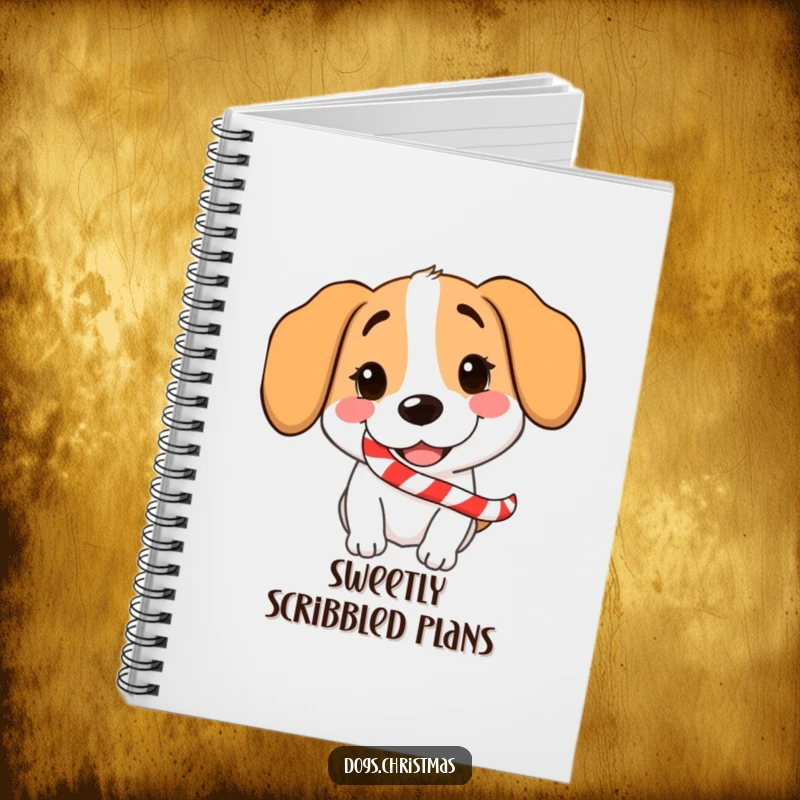 Funny Dog Candy Cane Notebook featuring a grinning dog with a candy cane, ideal for holiday planning.
