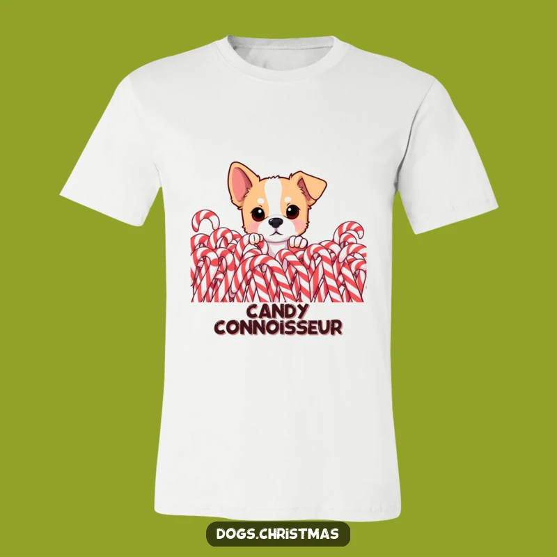 Funny Dog Candy Cane T-Shirt - Curious Pup Sweet Peek Tee
