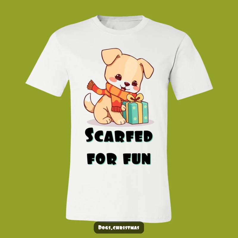 Funny Festive Dog T-Shirt, Kawaii Scarf Pup, Holiday Fun Gift
