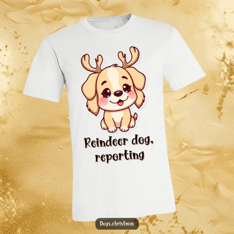 Funny T-Shirt: A playful dog character adorned with realistic reindeer antlers, giving a mischievous and cheerful look.