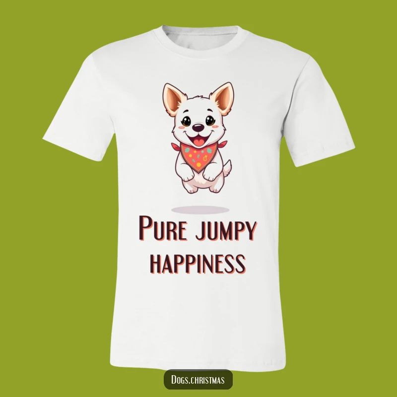 Funny Dog Jump T-Shirt: Festive Bandana Celebration, Holiday Fun Gift