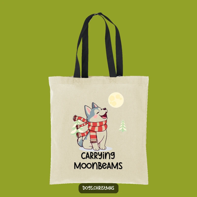 Funny Kawaii Husky Howl Tote Bag - Festive Moon Night Carrier
