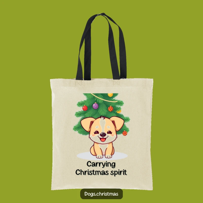 Funny Dog Christmas Tote Bag: Grinning Pup Holiday Carryall
