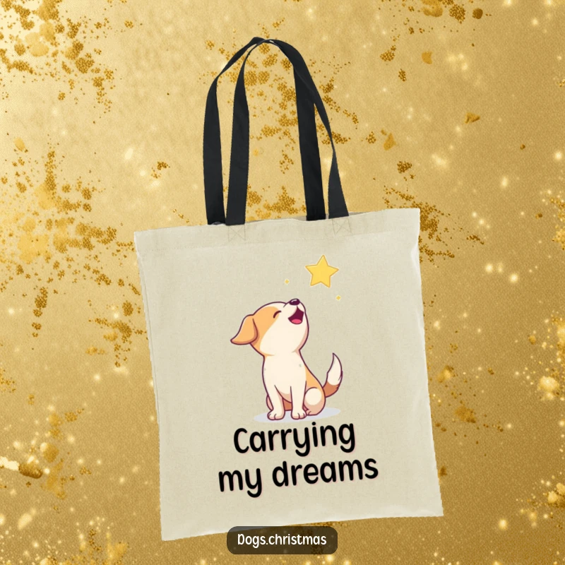 Funny Howling Dog Tote Bag: A tote bag featuring a happy dog howling at a twinkling star, perfect for carrying essentials.