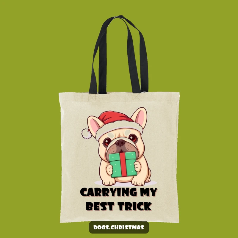 Funny Kawaii Bulldog Santa Tote Bag - Festive Gift Carrier