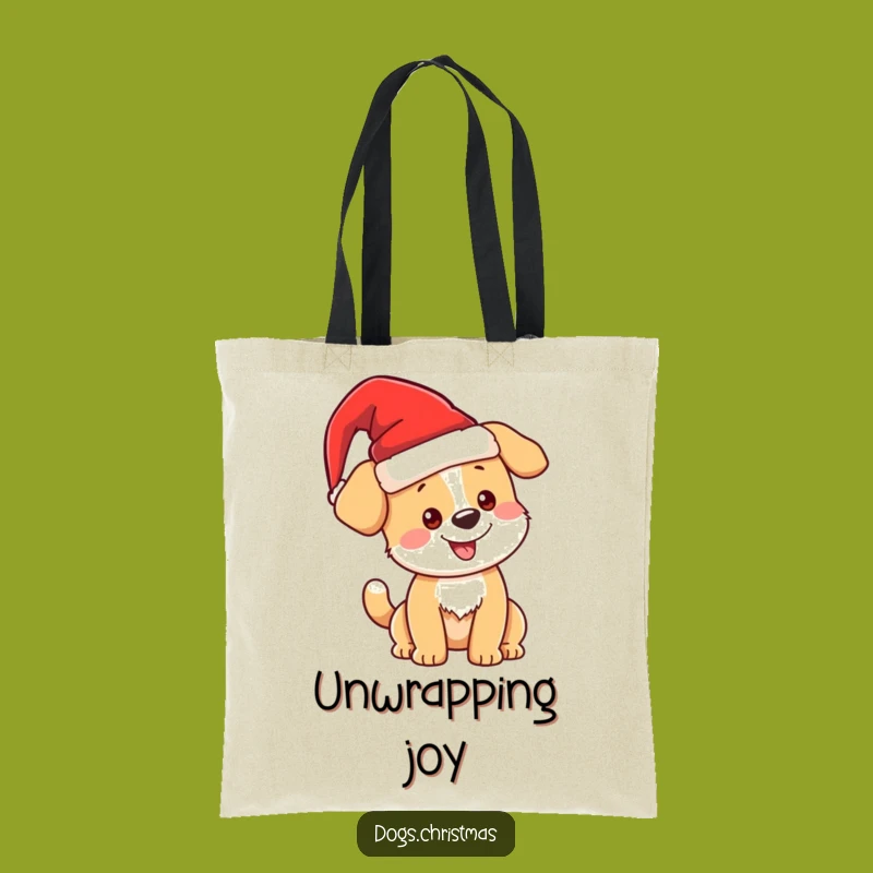 Funny Christmas Dog Tote Bag, Kawaii Santa Pup, Stylish Holiday Gift